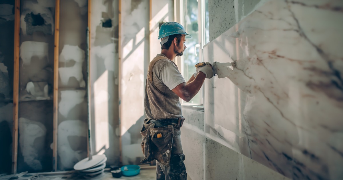 Bathroom construction detail showing waterproofing, ventilation planning, and shower preparation before tile installation