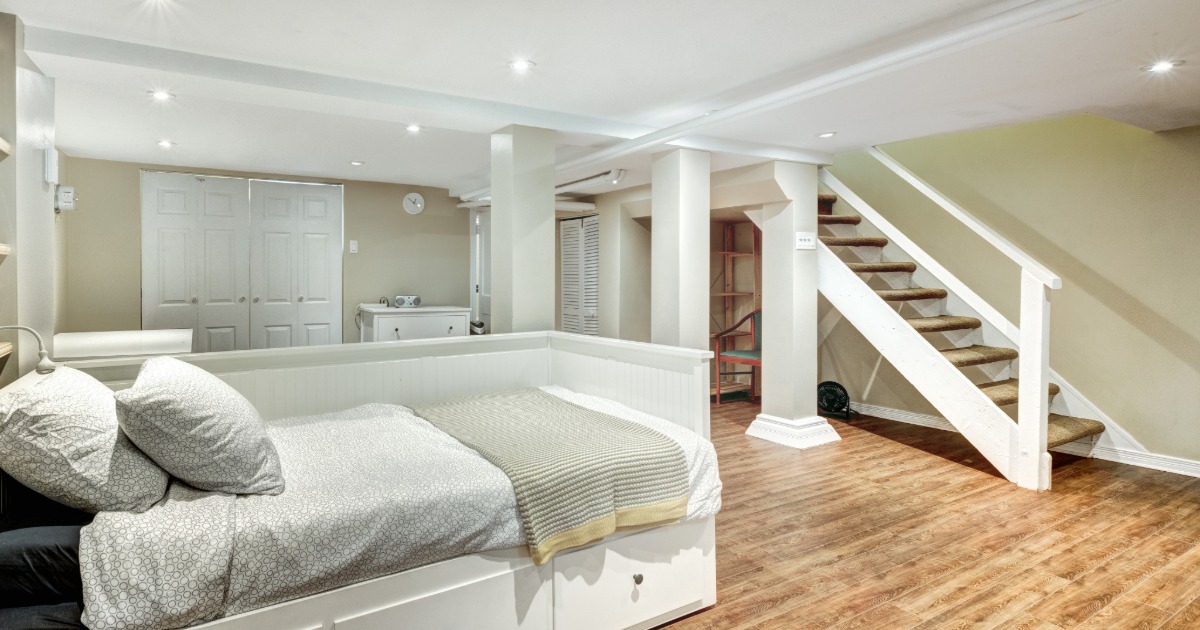 Finished basement designed with separate zones for lounging, entertainment, and everyday use